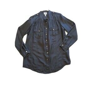 Womens Silk Blouse Sz M Lighweight Button Close Long Sleeve Chest Pocket DG2
